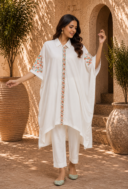 White Kaftan Kurta Set