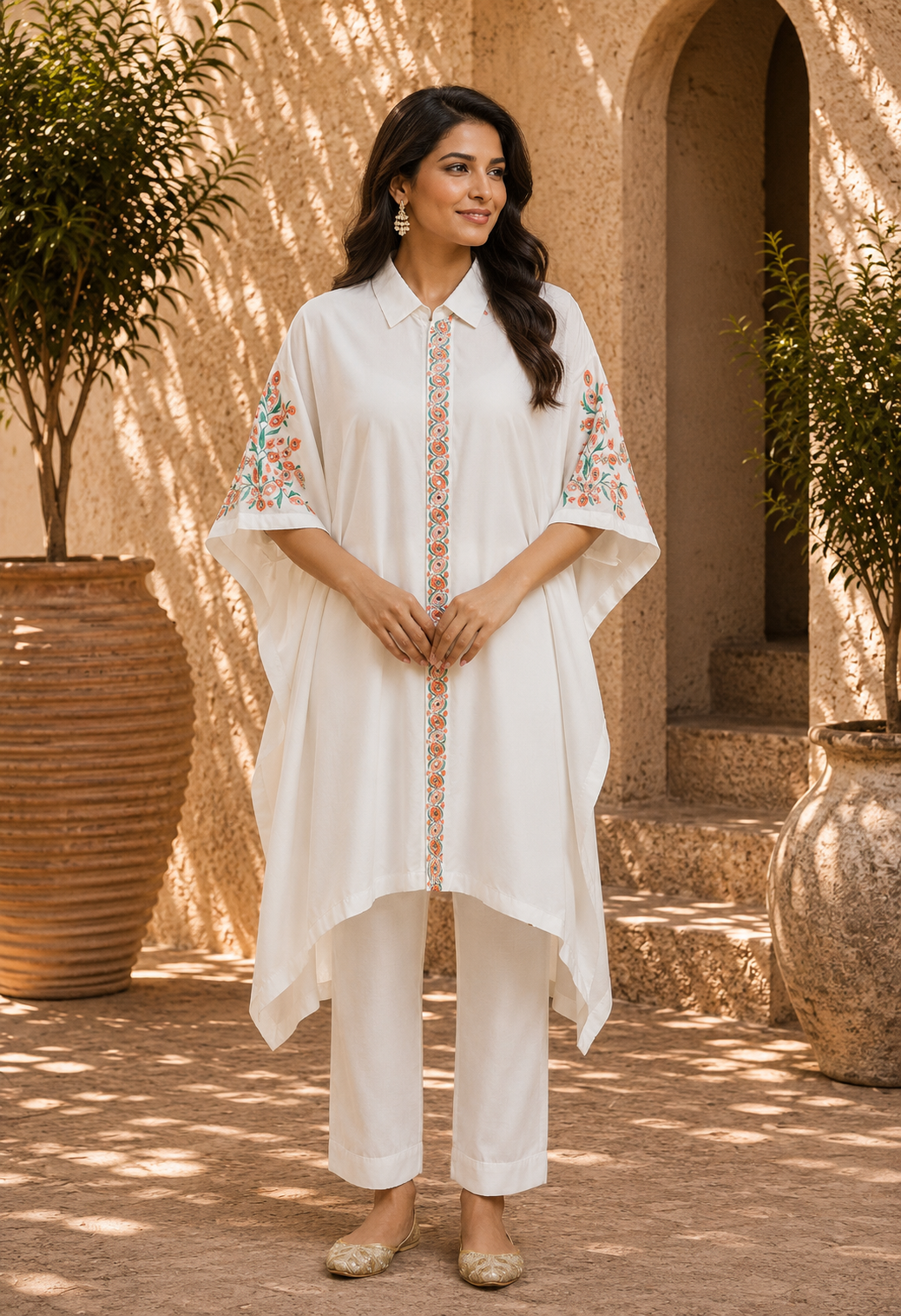 White Kaftan Kurta Set