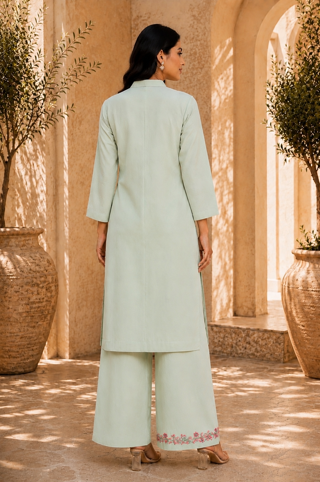 Mint Linen Cotton Straight Kurta Set
