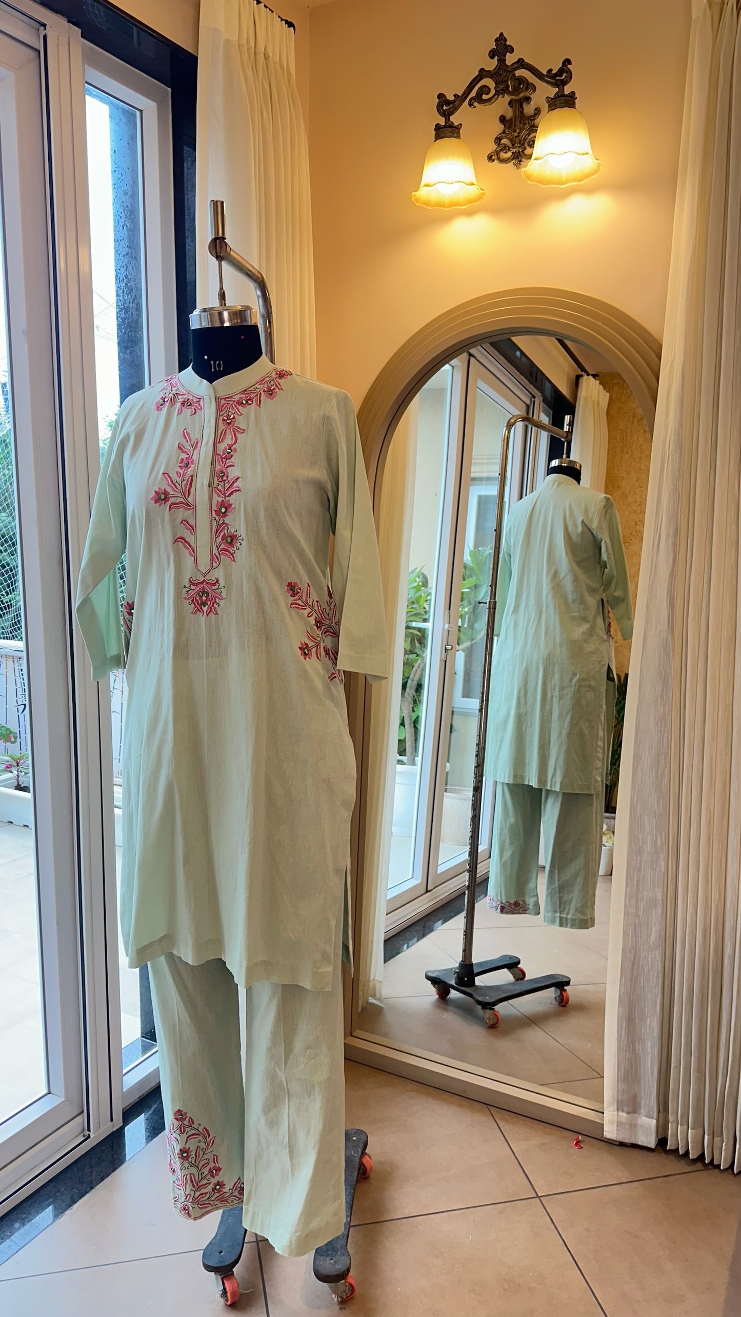 Mint Linen Cotton Straight Kurta Set