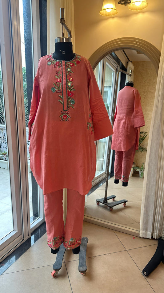 Pink Cotton Linen full sleeve Kurta Set